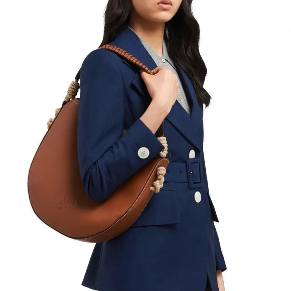 PRADA Leather Brown Shoulder Handbag with Braided Strap - Picture 16 of 16